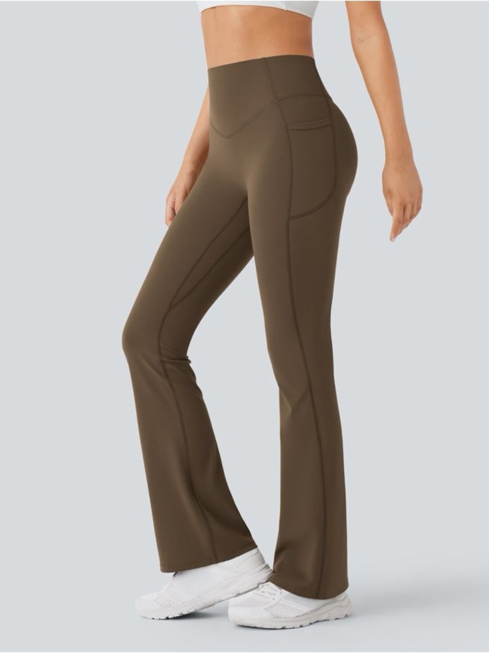 HALARA Olive Green High-Waist Flare Leggings with Side Pocket